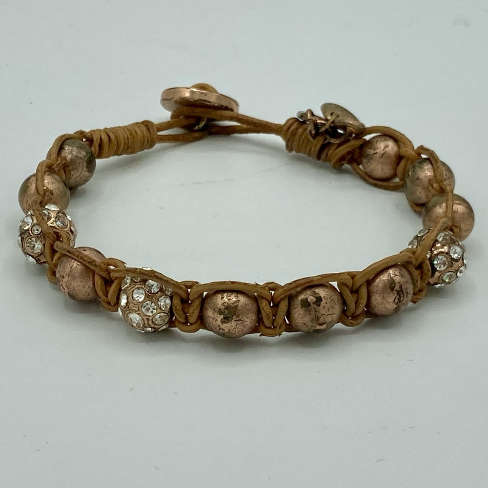 Fossil Rose Gold Rhinestone Leather Bracelet